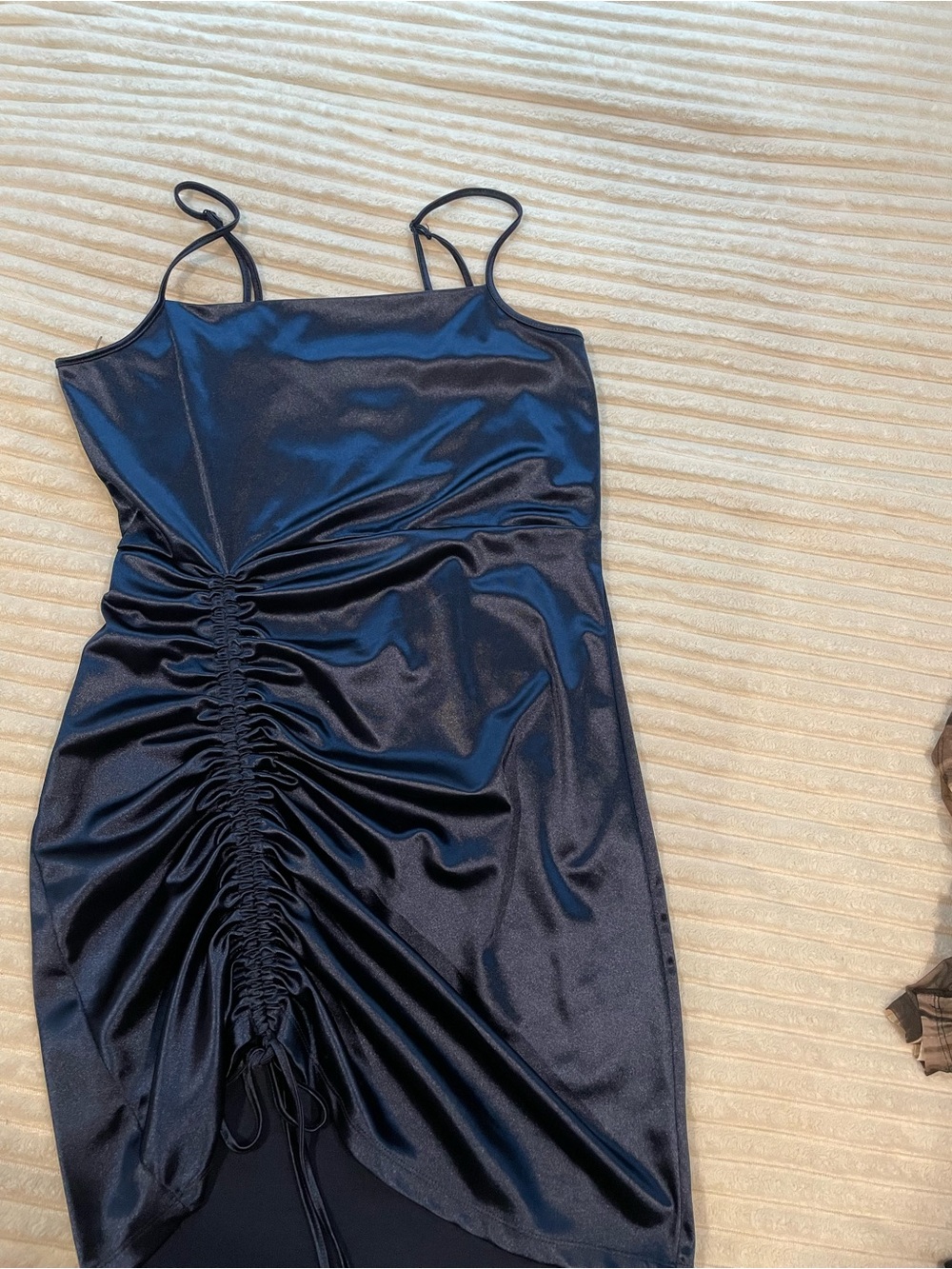 Rue21 Black Satin Ruched Slip Dress